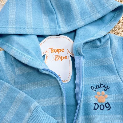 Conj. Jaqueta Baby Dog com capuz e Calça de Moletom - Azul